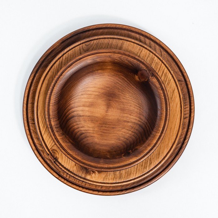 Набор тарелок из натурального кедра Mаgistrо, 3 шт, 27,5×3 см, 23,5×4 см, 19×4,5 см, цвет шоколадный - фото 1908564978