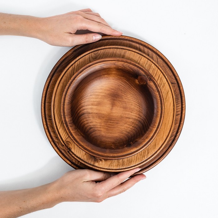 Набор тарелок из натурального кедра Mаgistrо, 3 шт, 27,5×3 см, 23,5×4 см, 19×4,5 см, цвет шоколадный - фото 1908564979