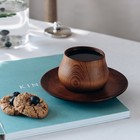 Чайная пара из натурального кедра Mаgistrо, чашка 150 мл, блюдце d=15,5 см, цвет шоколадный - фото 1003993