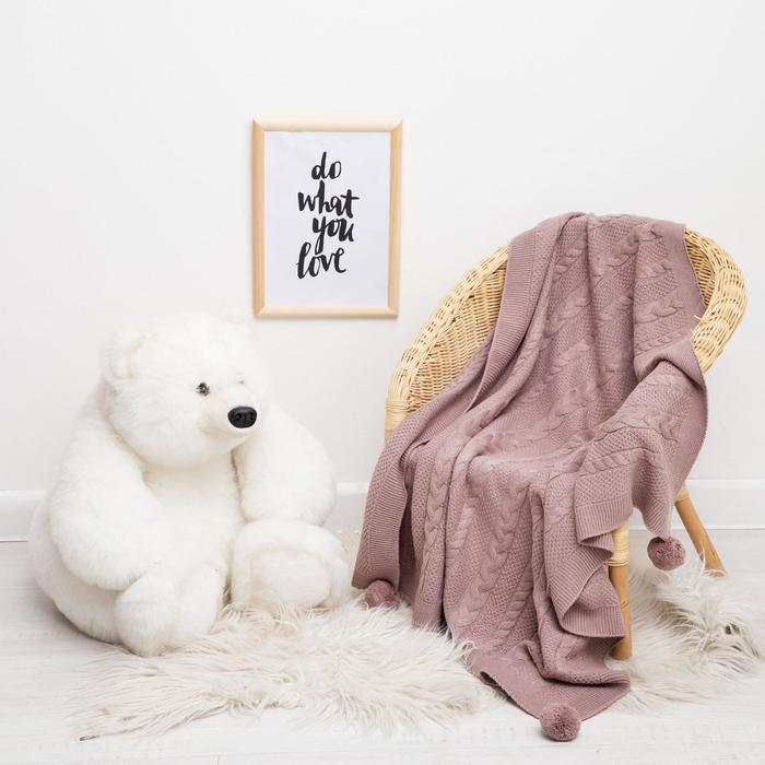 Плед вязаный детский «Крошка Я», рисунок косичка, 90×90 см, коричневый - Фото 1