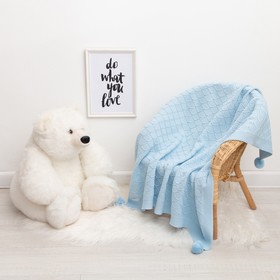 Вязаный плед Крошка Я Рисунок ромб, 90х90 см, цвет голубой