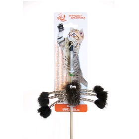 Дразнилка-удочка для кошек  'Зооник' 'Норковый паук', 50 см, натуральный мех, микс цветов