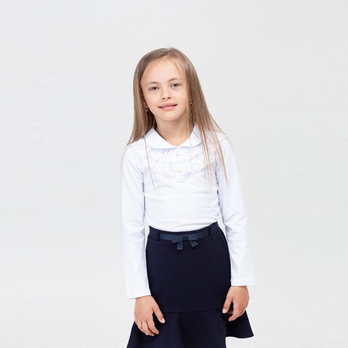 Школьная блузка для девочки, цвет белый, рост 128 - Фото 1