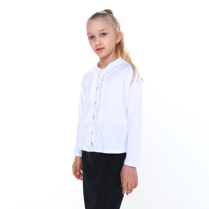 Школьная блузка для девочки, цвет белый, рост 122 - Фото 1