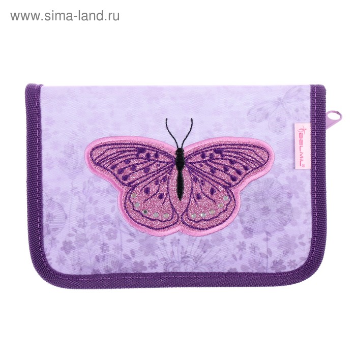 Пенал 1 секция, откидные 2 планки, 140 х 200, ткань, Belmil, для девочки, Shiny Butterfly, сиреневый - Фото 1