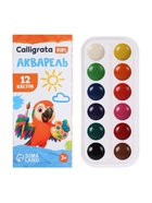 Акварель Calligrata, 12 цветов, без кисти, картон, МИКС - Фото 2