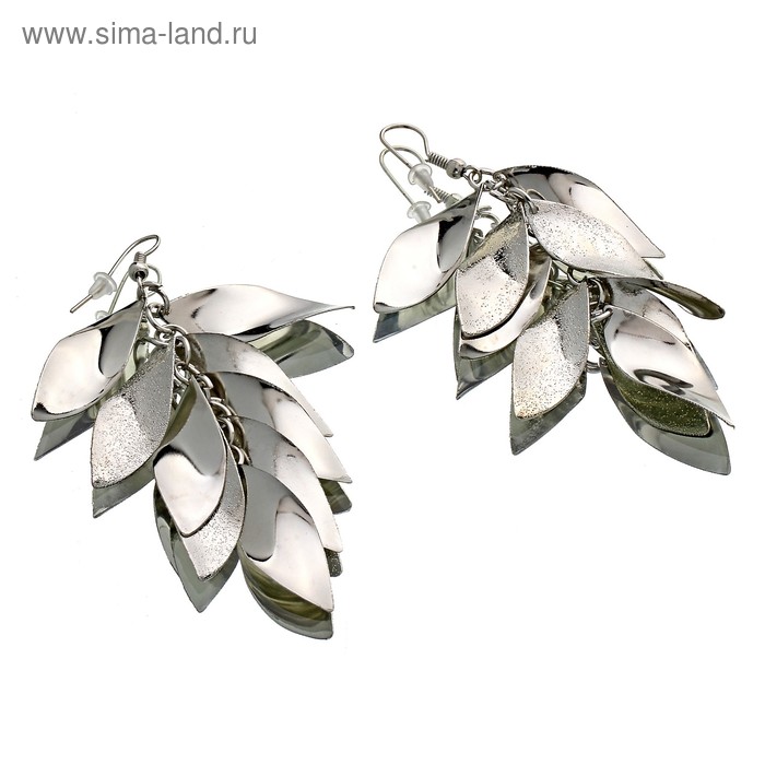 Серьги висячие «Шелест» листочки, цвет серебро - Фото 1