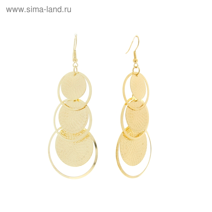 Серьги висячие «Шелест» кольцо+диск золото - Фото 1
