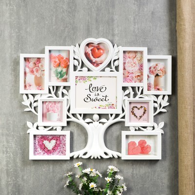 Фоторамка-коллаж на 10 фото 10×10, 10×15.12×12, 15×20 см «Дерево с плодами», пластик, мультирамка, белая, 52×65×3 см