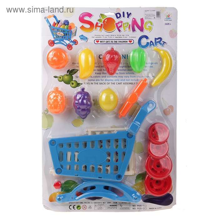 Игровой набор "Тележка с продуктами" разборная, цвет голубой - Фото 1