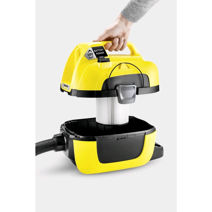 Пылесос Karcher WD1 Compact Battery, беспроводной, 230 Вт, 7 л, шланг 1.2 м, чёрно-жёлтый - фото 51319146