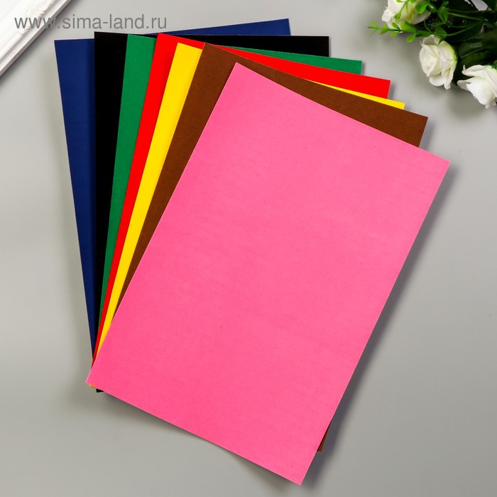 Цветная бумага бархатная "Квадраты" набор 7 шт, А4, 140 гр/м2 - Фото 1
