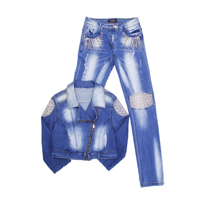 Костюм джинсовый для девочек, рост 158 см, цвет голубой