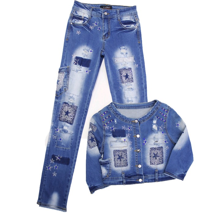 Костюм джинсовый для девочек, рост 140 см, цвет голубой
