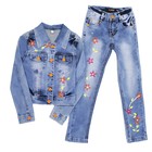 Костюм джинсовый для девочек, рост 110 см, цвет голубой - фото 295675221