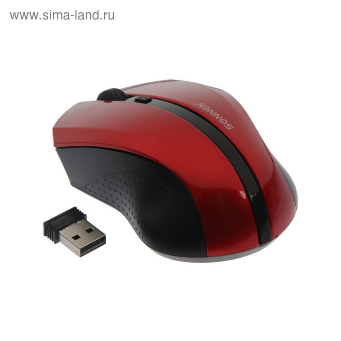 Мышь SONNEN WM-250R, беспроводная, оптическая, 1600 dpi, USB, 1хAA (не в комплекте), красная - Фото 1