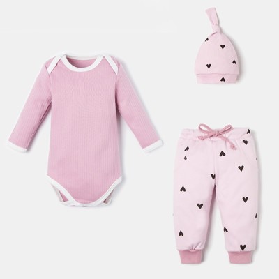 Костюм для девочки (боди, штанишки, шапочка) «Крошка Я. Сердечки», рост 86-92 см