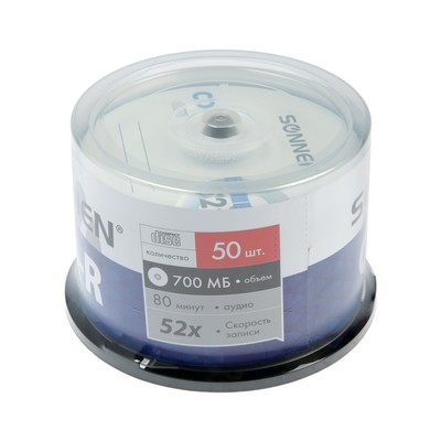 Диск CD-R SONNEN, 52x, 700 Мб, Cake Box, 50 шт.