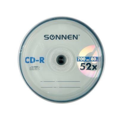 Диск CD-R SONNEN, 52x, 700 Мб, Cake Box, 50 шт.