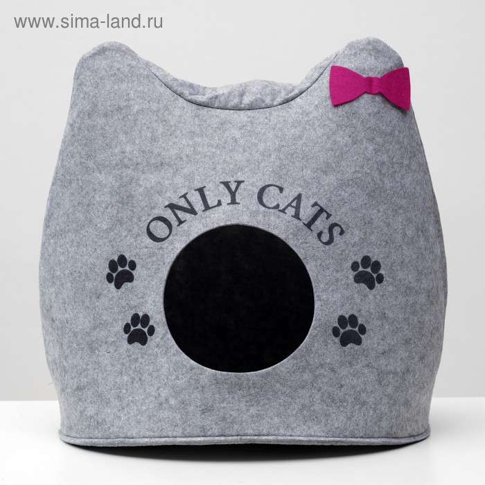 Домик для животных «Ушастик ONLY CATS», 46×46×43 см, войлок, серый - Фото 1