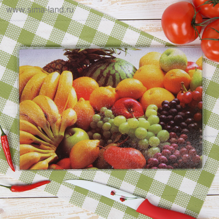 Доска разделочная стеклянная Доляна «Фруктовый салат», 30×20 см - Фото 1