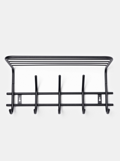 Вешалка настенная с полкой «Комфорт», 5 крючков, 41×20×10 см, чёрная