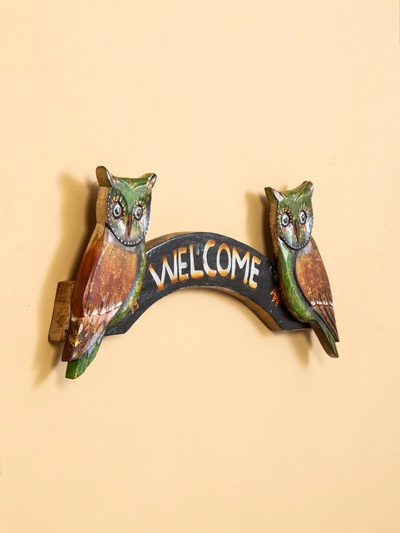 Панно «Совушки welcome», 50×4×20 см, дерево