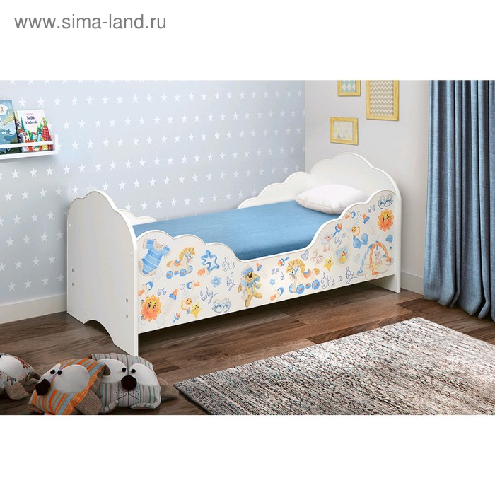 Кровать детская «Малышка №3», 1400х600 мм, лдсп, цвет белый / фотопечать для мальчиков - Фото 1