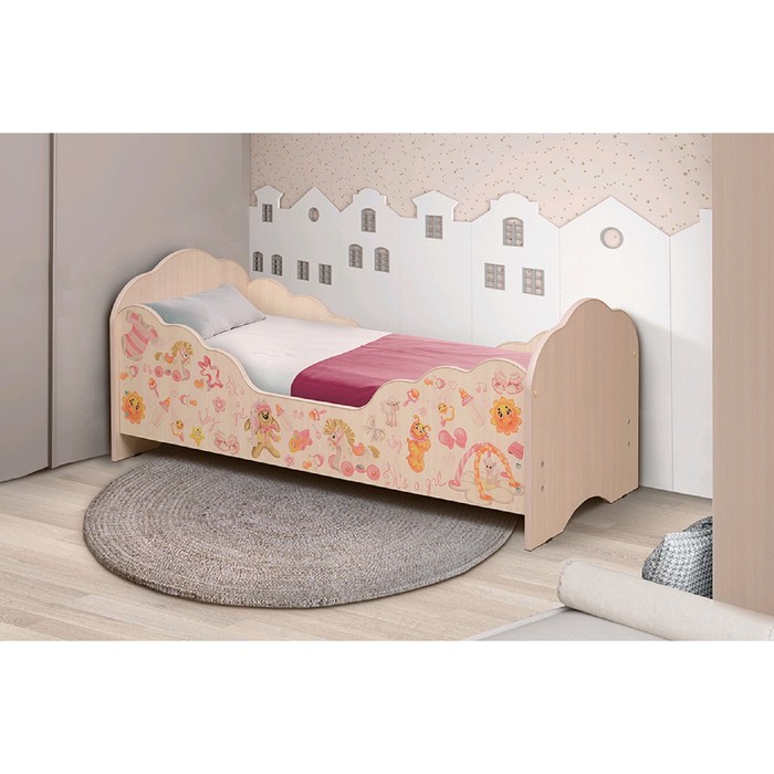 Кровать детская «Малышка №4», 1400х600 мм, цвет дуб млечный / фотопечать для девочек - фото 1908566086