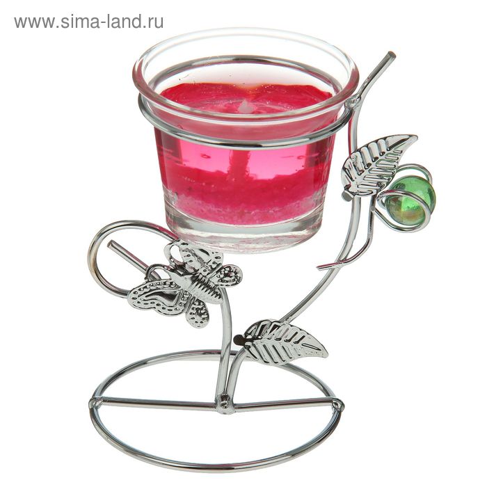 Подсвечник металл+1 свеча гель розовый "Бабочка" h=11 см - Фото 1