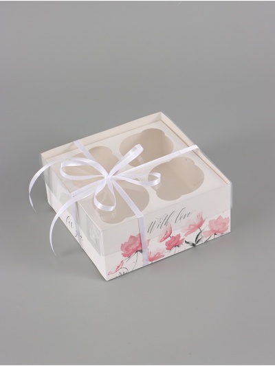 Коробка для капкейков, кондитерская упаковка, 4 ячейки For You with love, 16×16×7.5 см