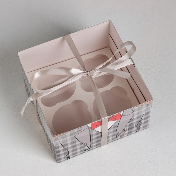 Коробка на 4 капкейка, кондитерская упаковка «Настоящему мужчине», 16 х 16 х 10 см - фото 1905658699
