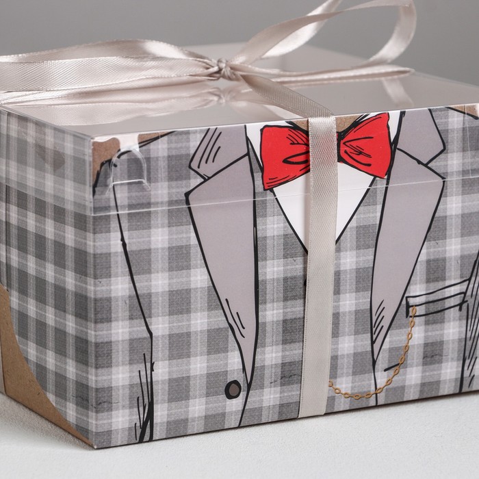Коробка на 4 капкейка, кондитерская упаковка «Настоящему мужчине», 16 х 16 х 10 см - фото 1905658700