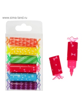 Маркер-текстовыделитель, наконечник скошенный 5 мм, Calligrata «Батончик», МИКС (комплект 6 шт)