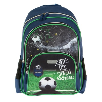 Рюкзак школьный эргономичная спинка deVENTE Basic, 38 х 32 х 18 см, Football Team, синий