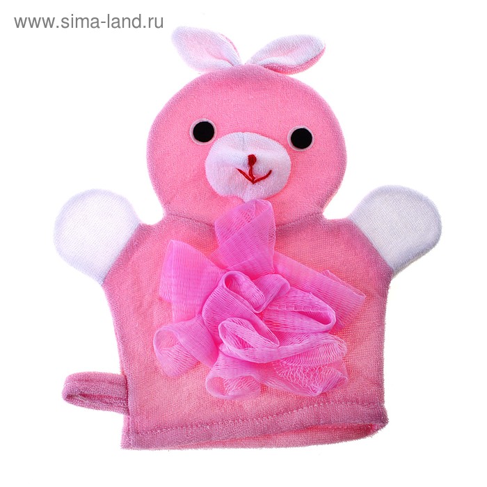 Мочалка-варежка детская для купания Доляна «Зайка», с жабо, 20×20 см - Фото 1