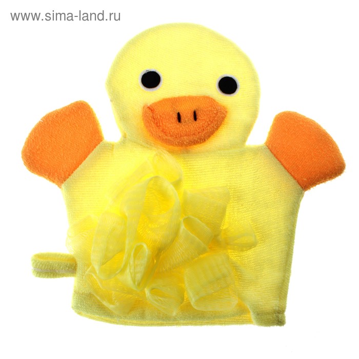Мочалка-варежка детская для купания Доляна «Утёнок», с жабо, 20×20 см - Фото 1