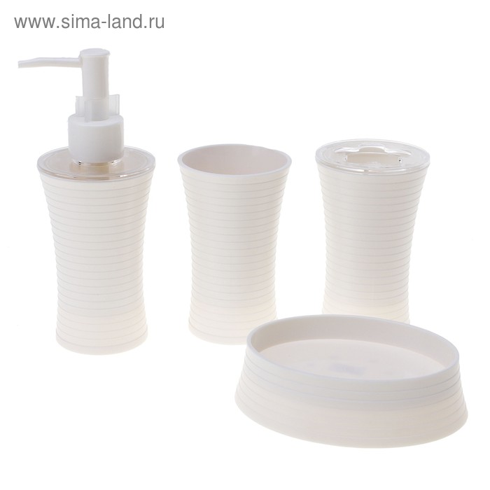 Набор для ванной «Инь-Ян», 4 предмета (мыльница, 2 стакана, дозатор для мыла), цвет белый - Фото 1