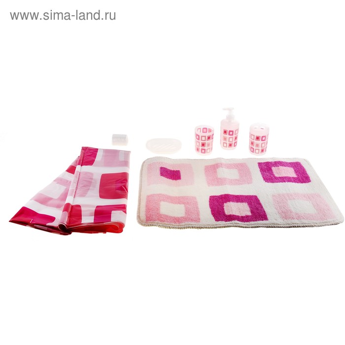Набор для ванной «Бренд», 7 предметов (мыльница, 2 стакана, дозатор для мыла, штора, коврик, крючки, шторка) - Фото 1