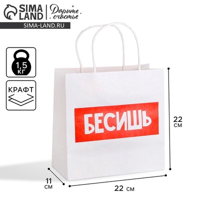 Пакет подарочный, упаковка, «Бесишь», 22×22×11 см