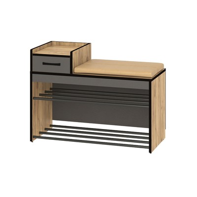 Тумба для обуви «Ольга – Лофт – 5», экокожа люкса бренди, 800×350×600 мм, цвет дуб крафт золотой/тёмно – серый/Чёрный