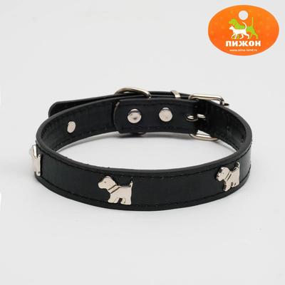 Ошейник «Собачки», 46×2 см, ОШ 31-40, искусственная кожа, чёрный