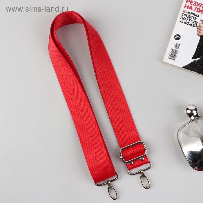 Ручка для сумки, стропа, 130 ± 5 см, цвет красный, фурнитура МИКС - Фото 1