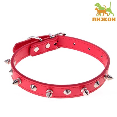 Ошейник "Лион" с шипами 45 х 2 см, ОШ 34-40 см, искусственная кожа, красный