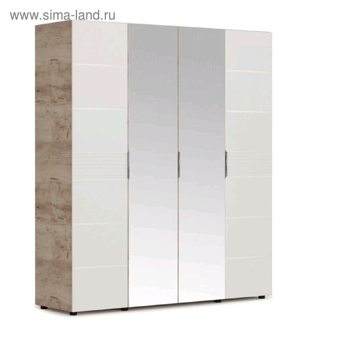 Шкаф «Джулия», 4х дверный с 2 зеркалами, 1786 × 560 × 2058 мм, крафт серый / белый глянец - Фото 1