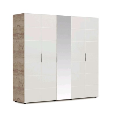 Шкаф «Джулия», 5-ти дверный с 1 зеркалом, 2232 × 560 × 2058 мм, крафт серый / белый глянец