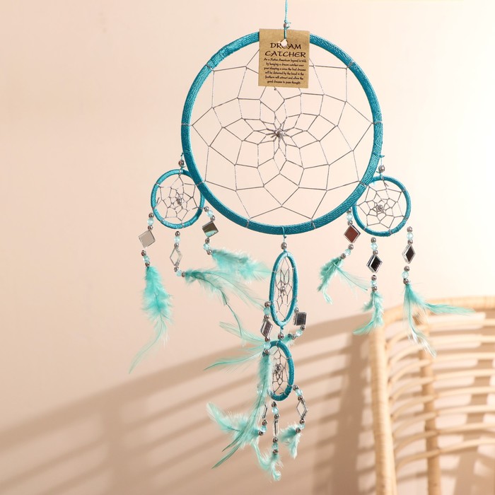 Ловец снов «Пять колец», 25×0.5×50 см, бирюзовый