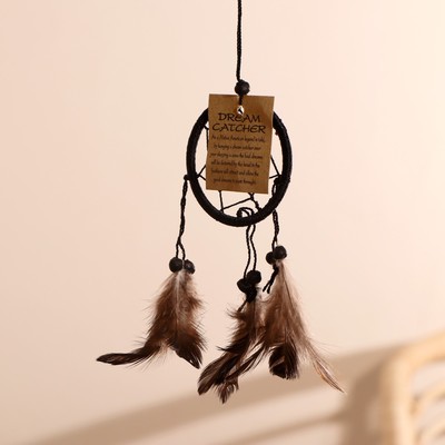 Ловец снов «Гармония», 6×0.5×20 см, чёрный, коричневые перья