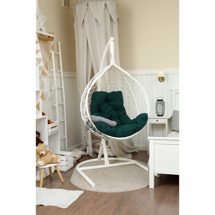 Подвесное кресло «Бароло», капля, цвет белый, подушка зелёная, стойка - фото 1908566692