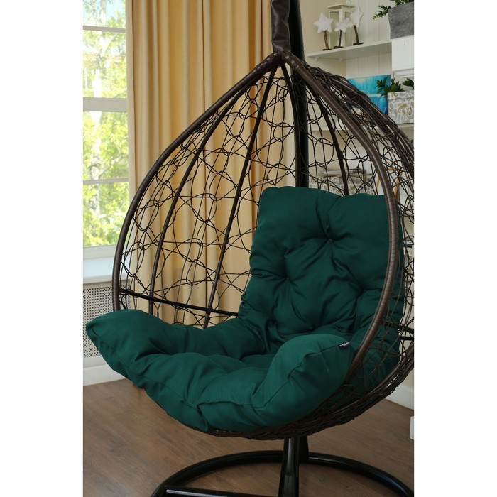 Подвесное кресло «Бароло», капля, цвет коричневый, подушка зелёная, стойка - фото 1908566699